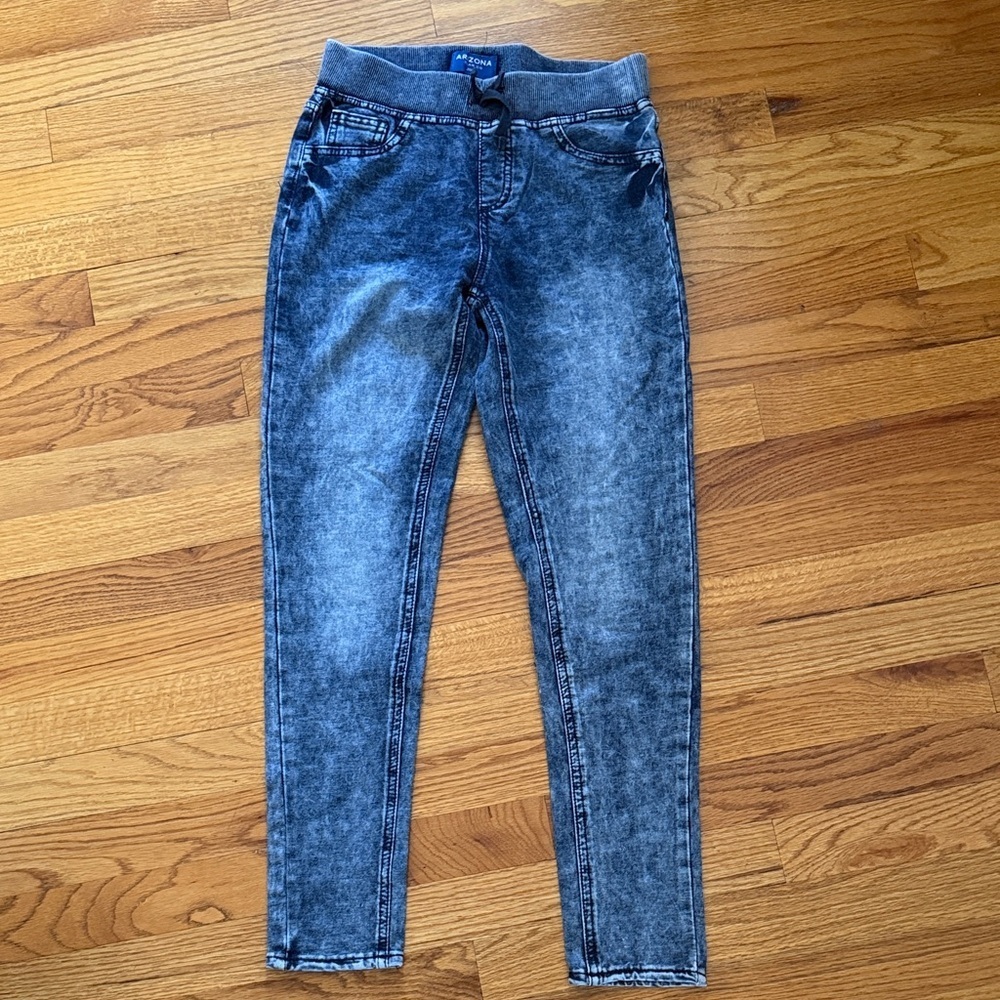 Arizona Jean Co Girls Knit Jeggings Size 14 Reg Acid Wash Pull On Stretch Jeans